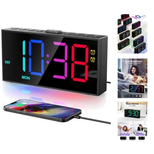 Dual Alarm RGB Clock with USB Charging & Battery Backup for Easy Mornings
