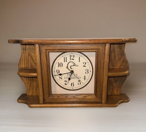 Ducks Unlimited Wall Mantle Analog Clock Wood Shelves DU Works