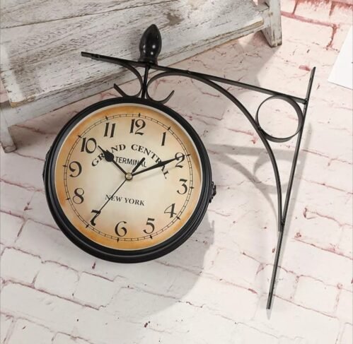Dyna-Living Double Sided Wall Clock 7-inch Vintage Wall Clock Retro Train Sta...
