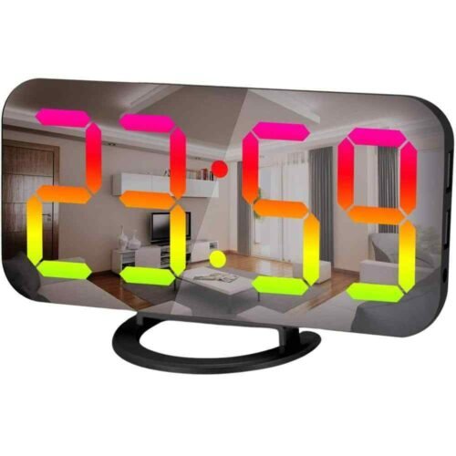 Dynamic RGB Digital Alarm Desk Clock, Large Display, LED Electric Mirror Surface
