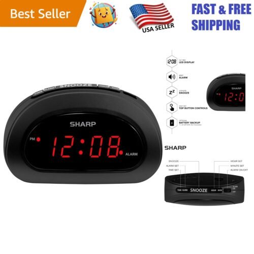 Easy-to-Use Digital Alarm Clock with Battery Backup & Stylish Black Design