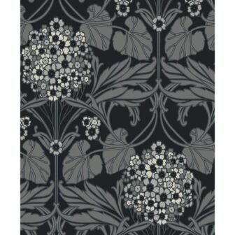 Ebony and Charcoal Floral Hydrangea Unpasted Nonwoven Paper Wallpaper Roll 57.5 sq....
