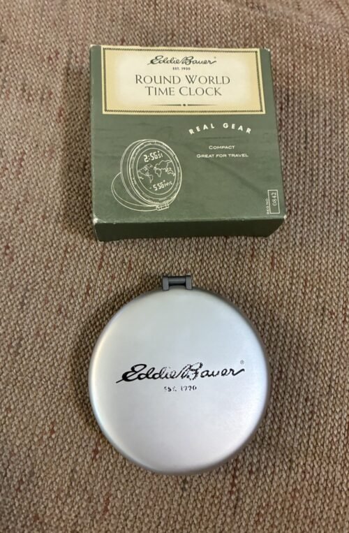 Eddie Bauer Round World Time Clock Travel Digital LCD Alarm Vintage w/ Box