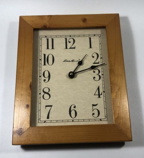Eddie Bauer WOOD WALL CLOCK Rectangle Numerals 10.5” Cabin Outdoor Decor