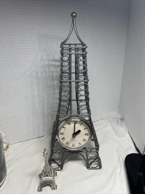 Eiffel Tower Clock New 14'' tall tabletop dresser Small 4" Eiffel tower included