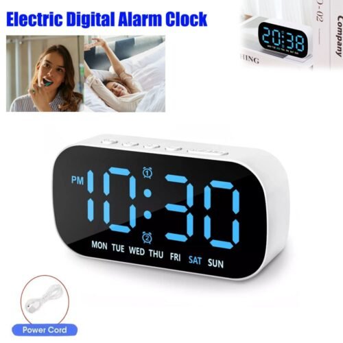 Electric Digital Alarm Clock LED Large Display Battery Backup Snooze Dual Alarm
