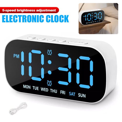 Electric Digital Alarm Clock LED Large Display Battery Backup Snooze Dual Alarm