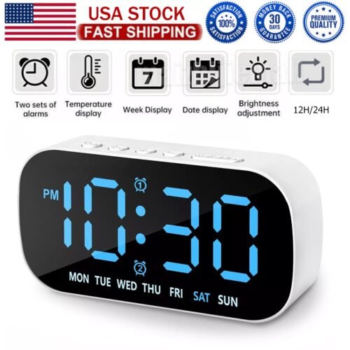 Electric Digital Alarm Clock LED Large Display Battery Backup Snooze Dual Alarm