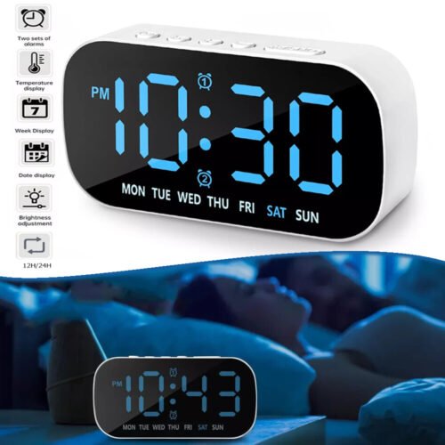 Electric Digital Alarm Clock LED Large Display Battery Backup Snooze Dual Alarm