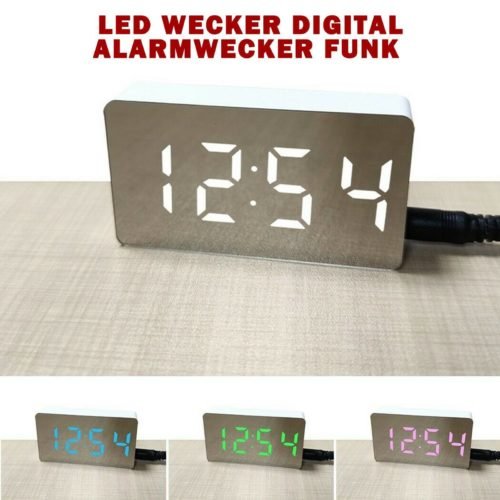 Electric Digital LED Alarm Clock USB Operated Temperature Mirrored Table Display