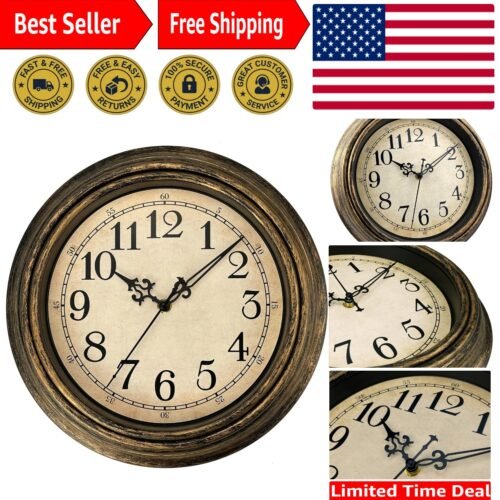 Elegant 12'' Retro Silent Wall Clock - Non-Ticking Vintage Design for Homes