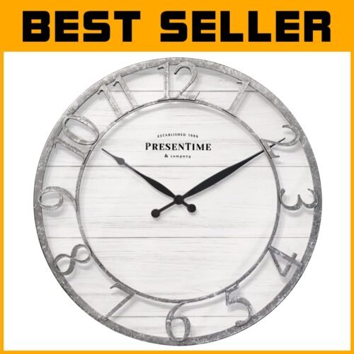 Elegant 21" Farmhouse Wall Clock with 3D Arabic Numerals - Galvanized Finish