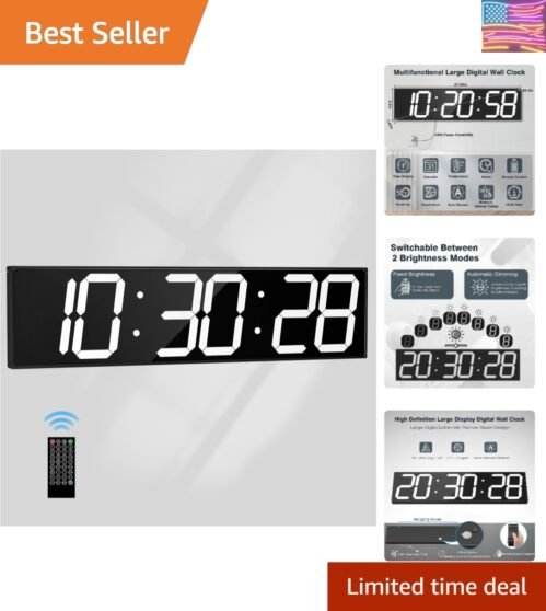 Elegant 28.4-Inch Digital Wall Clock with Adjustable Brightness and Timer