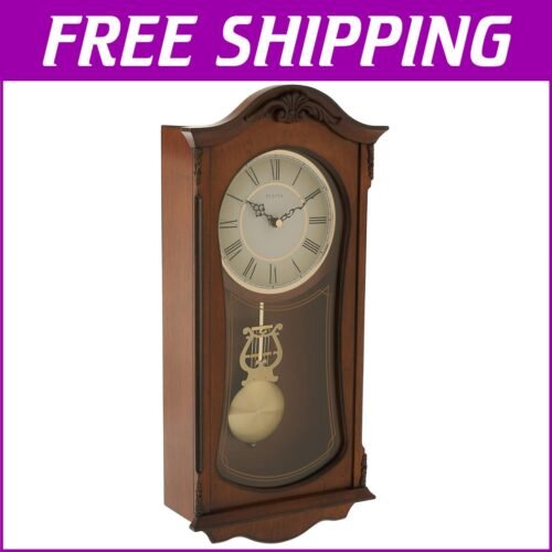 Elegant C3542 Cranbrook Wall Mount Analog Chiming Clock in Walnut Finish
