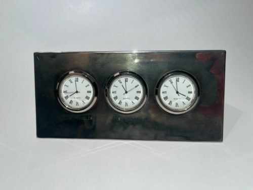 Elegant Décor 3-Time-Zone Desk Clock, metal case • SII-PC21A (3) Japan movements