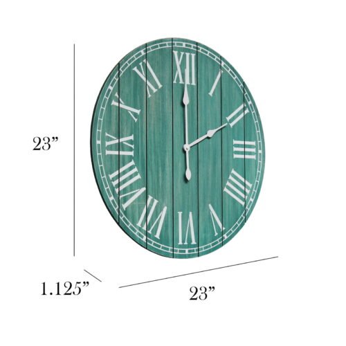 Elegant Designs 23" Large Wood Plank Coastal Rustic Wall Clock Dark Aqua Wash