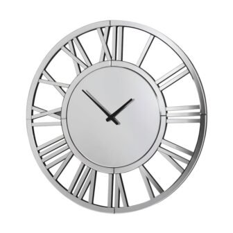 Elegant Silver Roman Numeral Wall Clock-Mirrored Metal Frame, Openwork Design for Modern...