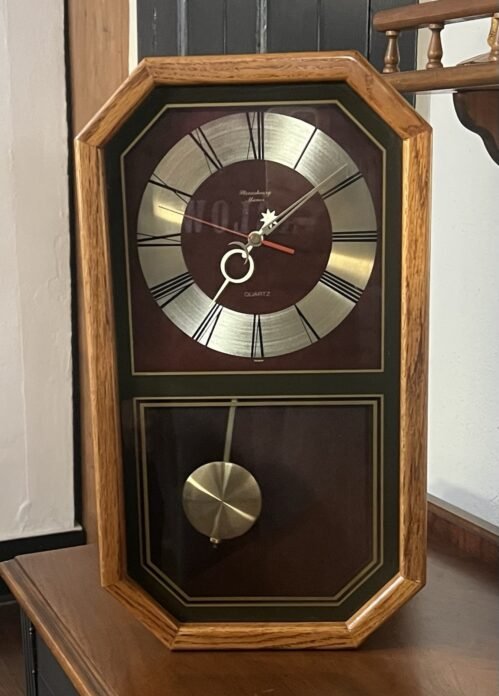 Elegant Strausbourg Quartz Oak Pendulum Wall Clock 1980s