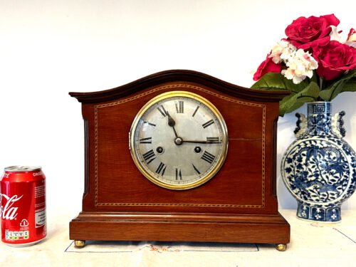 ELEGANT, SUPERB, RESTORED, SOLID RED WOOD EDWARDIAN MANTEL CLOCK GWO