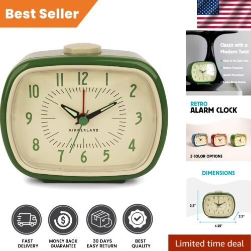 Elegant Vintage-Style Alarm Clock in Green - Glow in the Dark for Easy Viewing