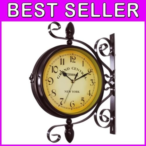 Elegant Wrought Iron Round Wall Clock - Vintage Double-Sided Design for Decor