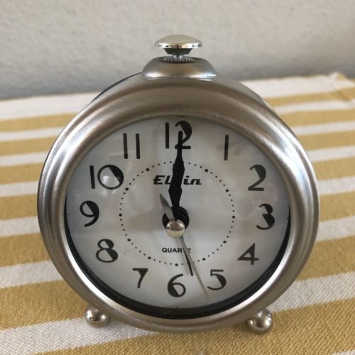 Elgin Brushed Pewter Bedside Alarm Clock Quartz Battery Operated