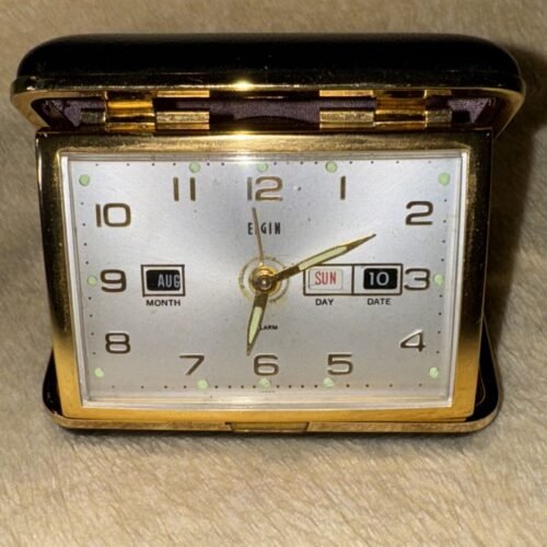 Elgin by Bradley JAPAN VTG DAY+DATE+MONTH AUTOMATIC CALENDAR TRAVEL ALARM CLOCK