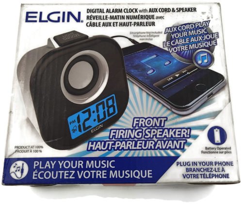 Elgin Digital Alarm Clock With Aux Cord And Speaker - Battery Operated