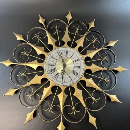Elgin Iron Brass Starburst Sunburst Vintage Wall Clock Atomic MCM For Repair 25"