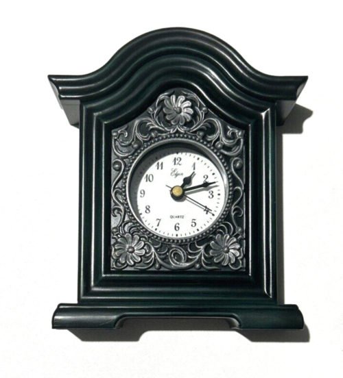 Elgin Mantel Desk Clock Antique Green with Silver Front Clock