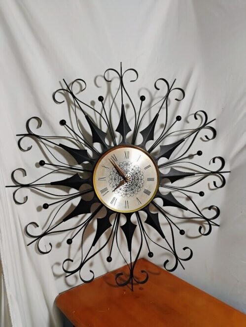ELGIN MCM vintage sunburst star clock 26" METAL goth