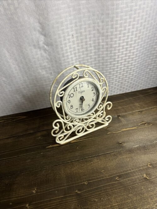 Elgin Metal DISTRESSED WHITE Mantel Shelf Clock Works Good 'Preowned"