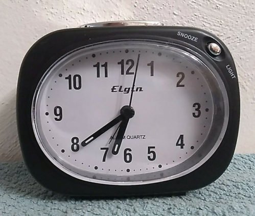 Elgin Quartz Alarm Clock - Black - Illuminated Hands - Battery Operated