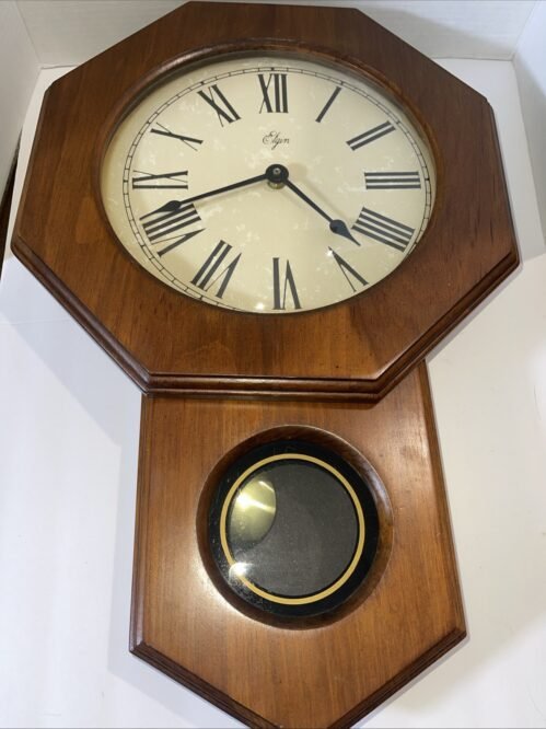Elgin Regulator Pendulum Wall Clock Works Well Battery Needed Vintage