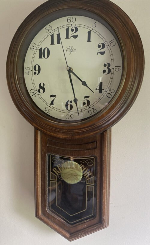 Elgin Regulator Wood Pendulum Wall Clock Round 21" X 12" X 4" Inch WORKS Great
