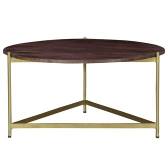 Ellis 32 in. Brown and Matte Gold Round Wood Coffee Table with