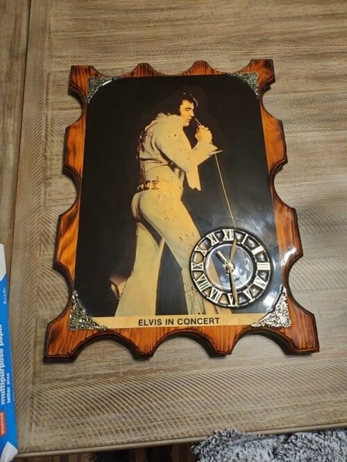 ELVIS PRESLEY Wall Clock Gloss Lacquered Wood Plaque 22" x 16"