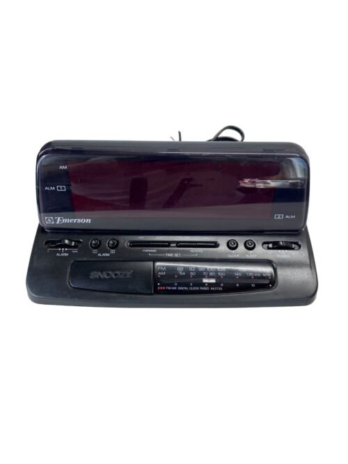 Emerson AM/FM Clock Radio Dual Alarm Snooze Function Black Red Digital Readout