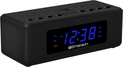 Emerson AM/FM Dual Alarm Clock Radio with 0.6" Blue LED Display, Black NEW
