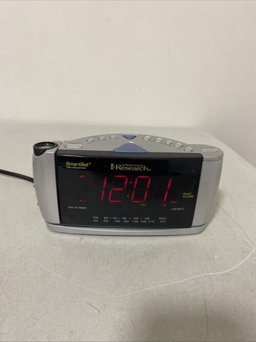 Emerson Research Smart Set Time Projector Radio Alarm Clock CKS3528 Works