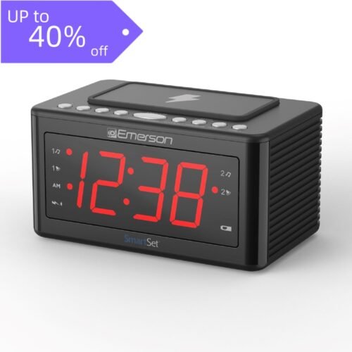 Emerson SmartSet Alarm Clock CKSW0555 - Wireless Charger w/Dual Alarms