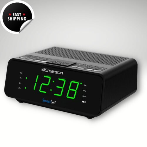 Emerson SmartSet Alarm Clock Radio with AM/FM Radio Dimmer Sleep Timer and .9"