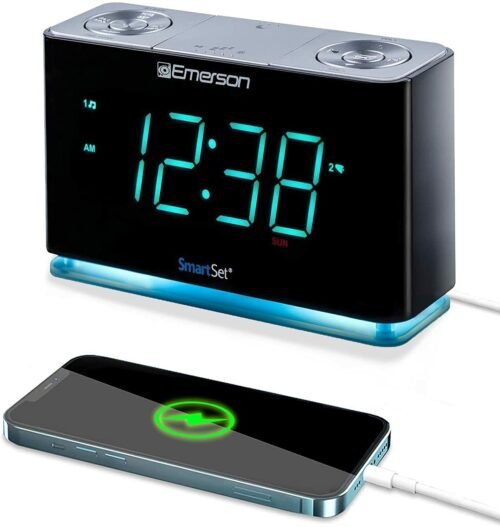 Emerson SmartSet Alarm Clock Radio with Bluetooth Speaker Charging Station USB