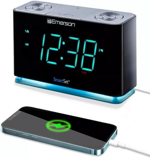 Emerson SmartSet Alarm Clock Radio with Bluetooth Speaker Charging Station USB