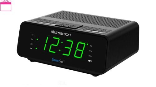 Emerson SmartSet AM/FM Dual Alarm Clock Radio,0.9"Jade Green LED Display,CKS1900