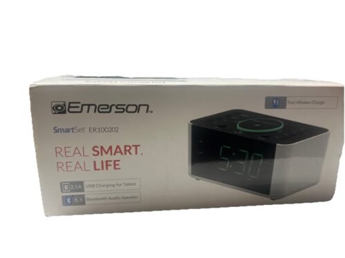 Emerson Smart Set Bluetooth Speaker USB Charger FM Dual Alarm Digital Clock