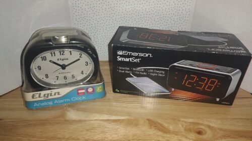 Emerson Smart Set Digital Alarm Clock & Elgin Analog Alarm Clock New In Boxes