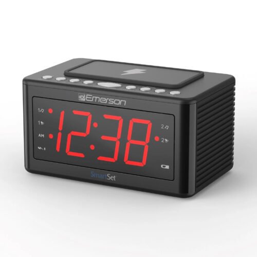 Emerson SmartSet Wireless Charging, Dual Alarm Clock Radio, 1.4” Red LED Display