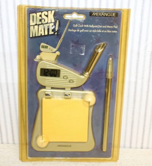 (EM) Vintage Merangue® Desk Mate Golf Clock w/Ballpoint Pen & Memo Pad
