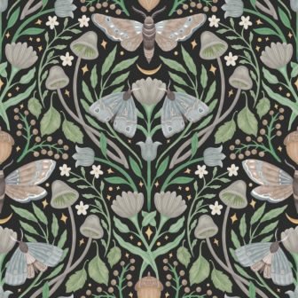 Enchanted Forest Damask Black Peel and Stick Wallpaper